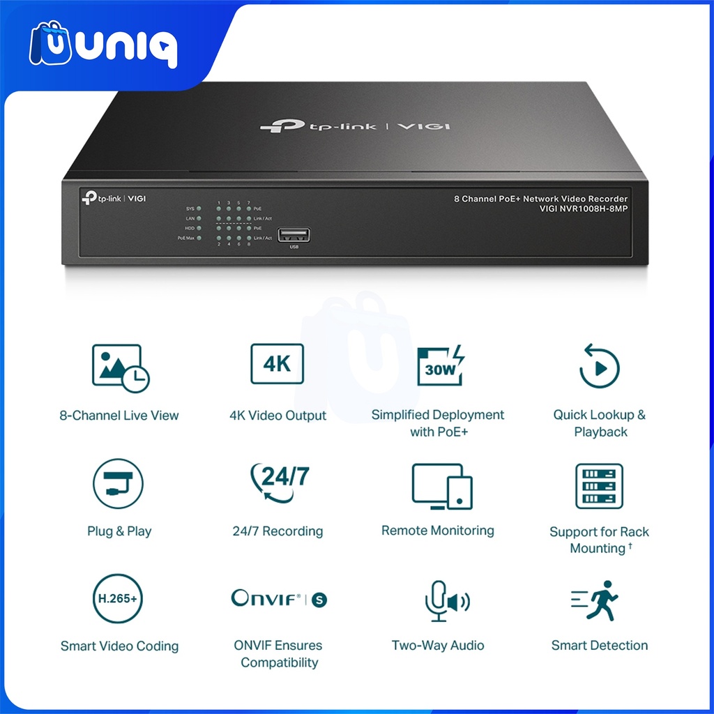TP-Link VIGI NVR1008H-8MP 8 Channel PoE+ Network Video Recorder