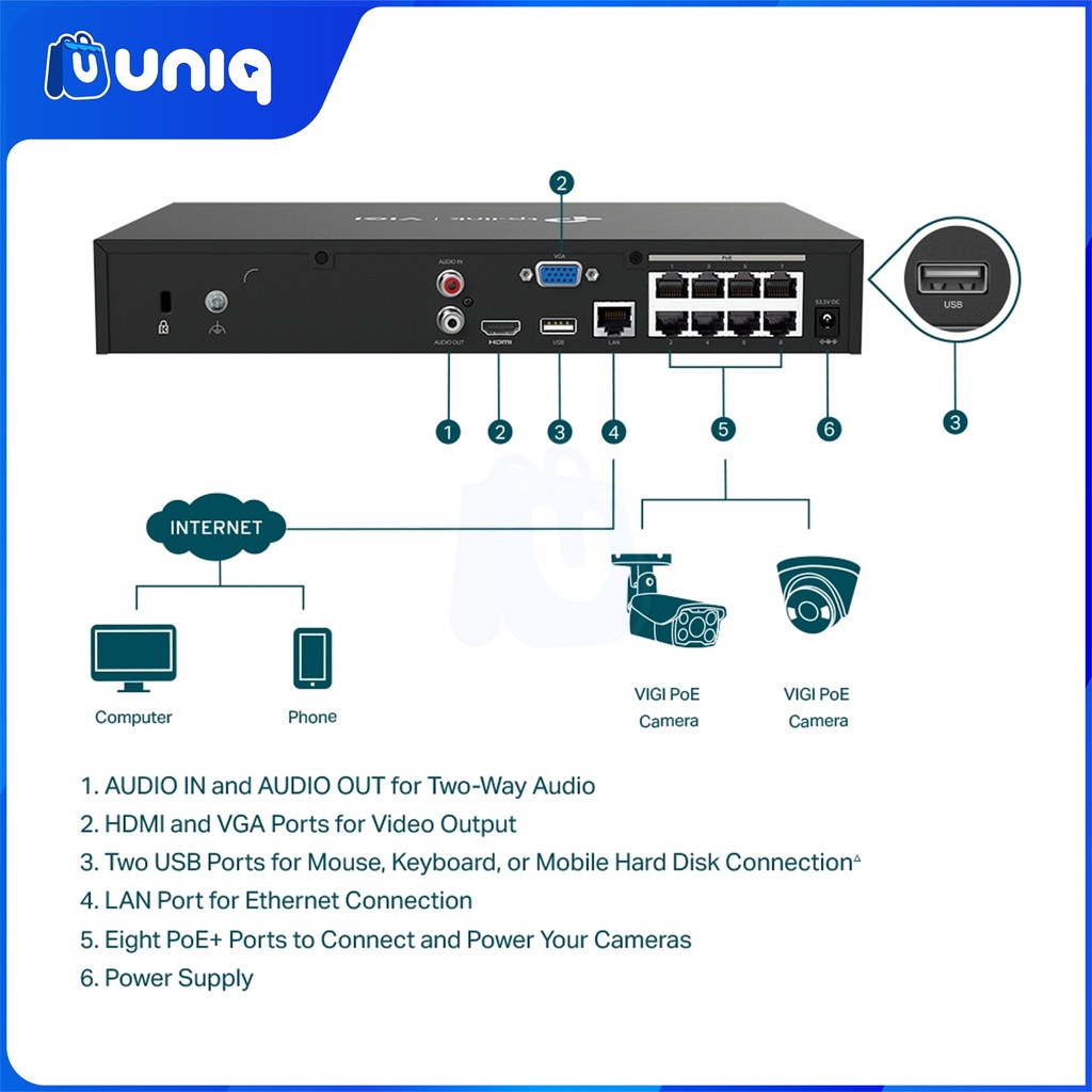 TP-Link VIGI NVR1008H-8P 8 Channel PoE+ Network Video Recorder