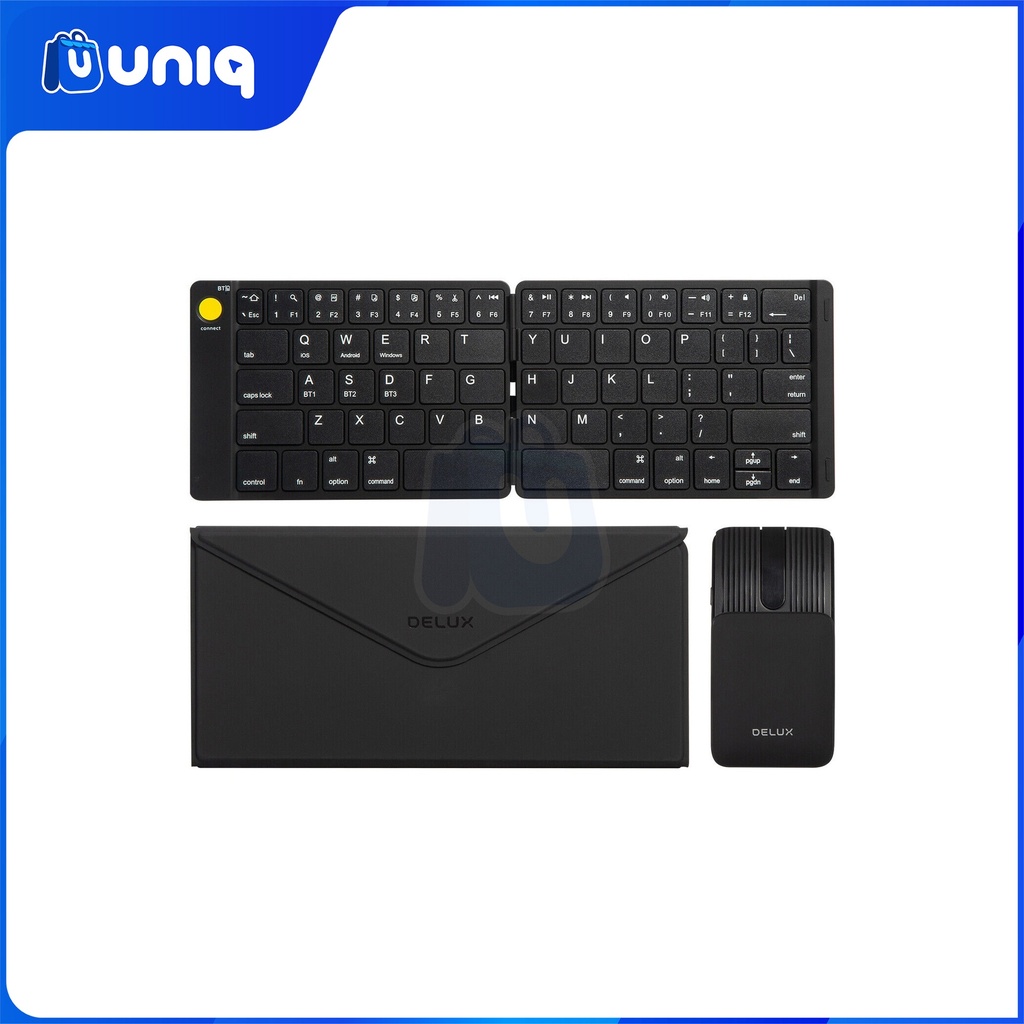 Delux PockCombo KF10+MF10PRO+Leather Bag Pocket-sized keyboard and Mouse Combo (Black)