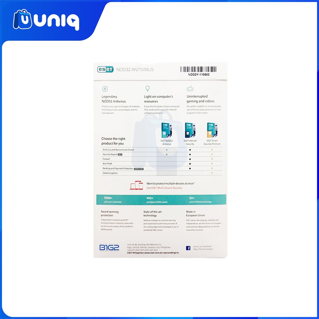 ESET NOD32 Antivirus with 2 Years Subscription for 1 Device (Key Card) for your PC or Laptop