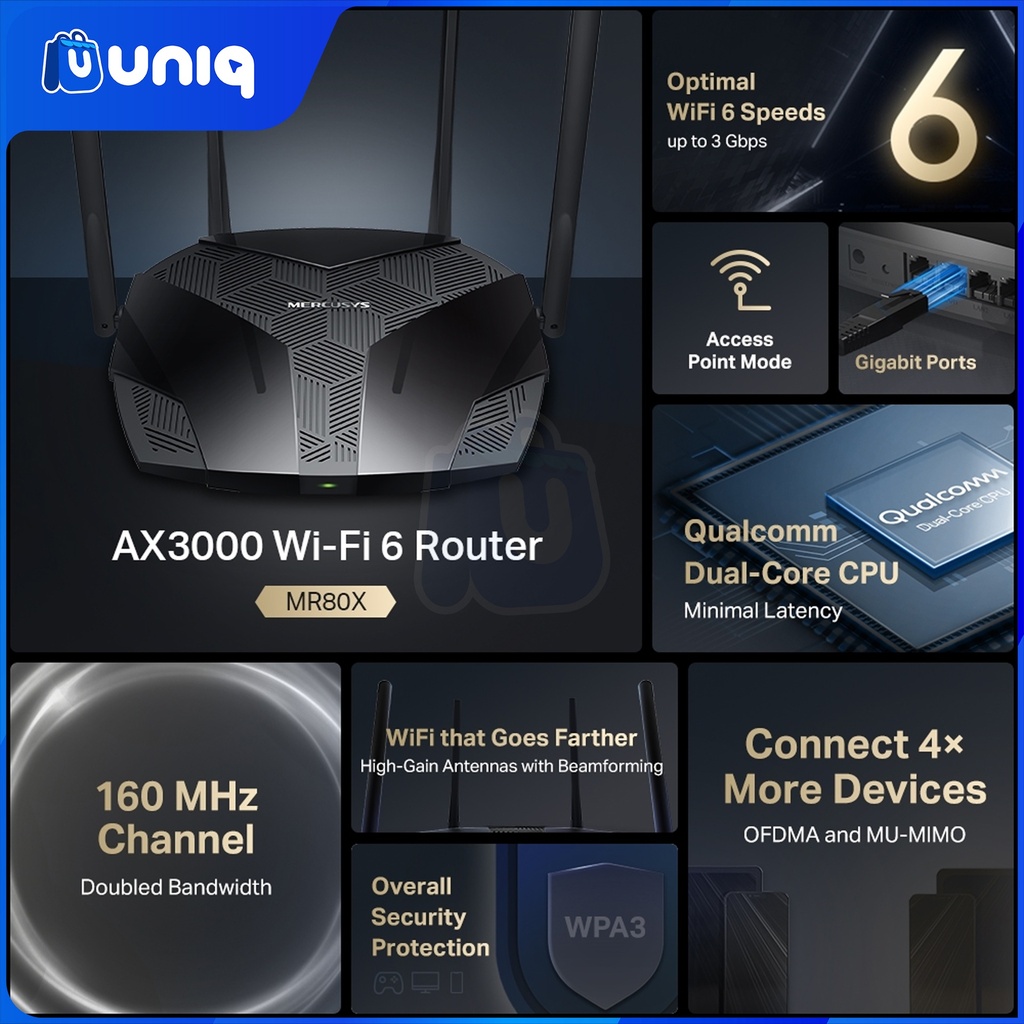 Mercusys MR80X AX3000 Dual-Band Wi-Fi 6 Router