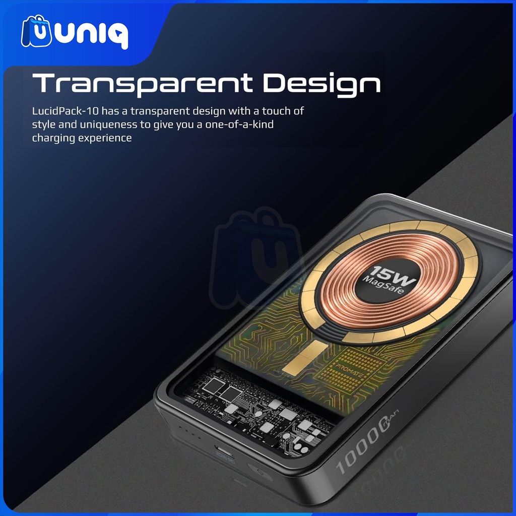 SALE!!! Promate LucidPack-10 10000mAh Transparent MagSafe Wireless Charging Power Bank (Black)