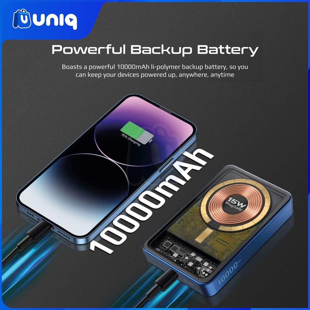 SALE!!! Promate LucidPack-10 10000mAh Transparent MagSafe Wireless Charging Power Bank (Blue)