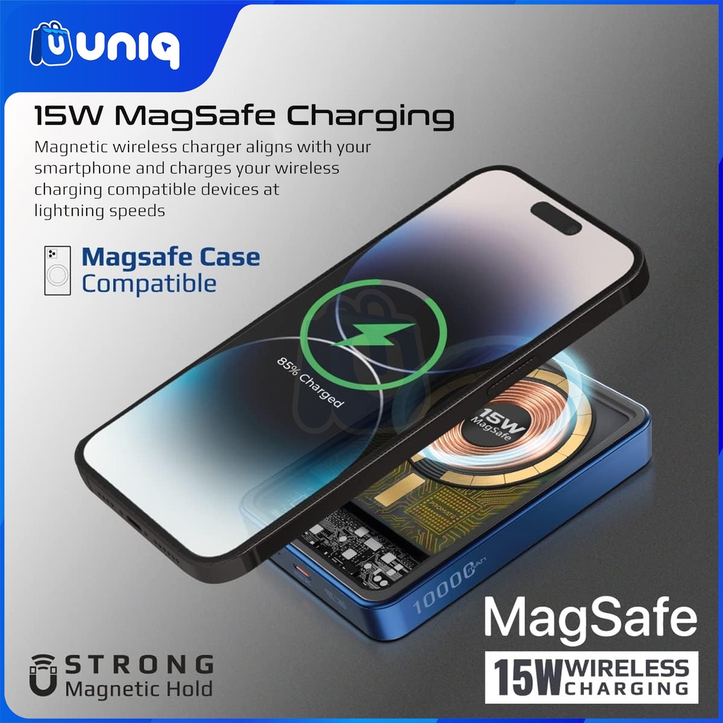 SALE!!! Promate LucidPack-10 10000mAh Transparent MagSafe Wireless Charging Power Bank (Blue)