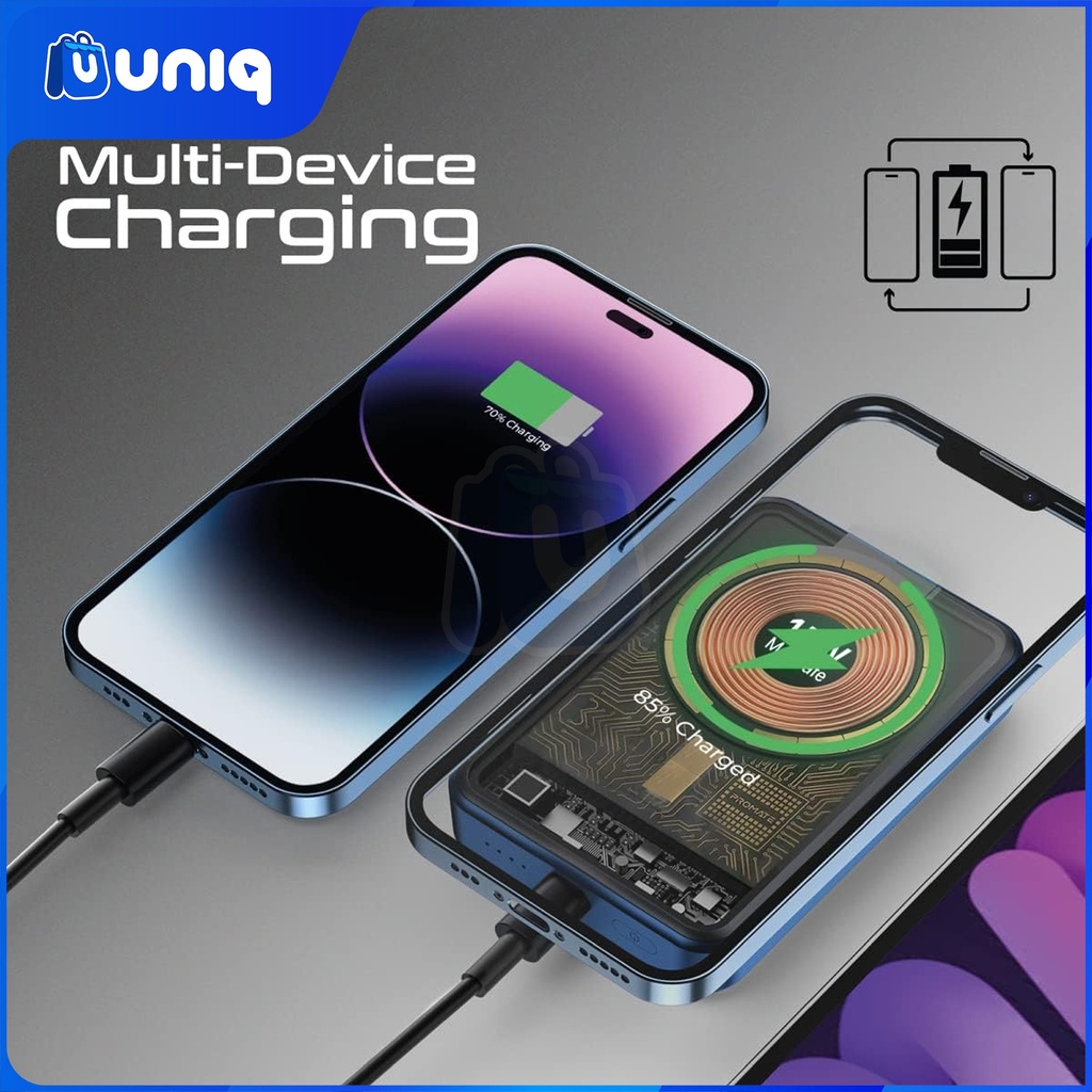 SALE!!! Promate LucidPack-10 10000mAh Transparent MagSafe Wireless Charging Power Bank (Blue)