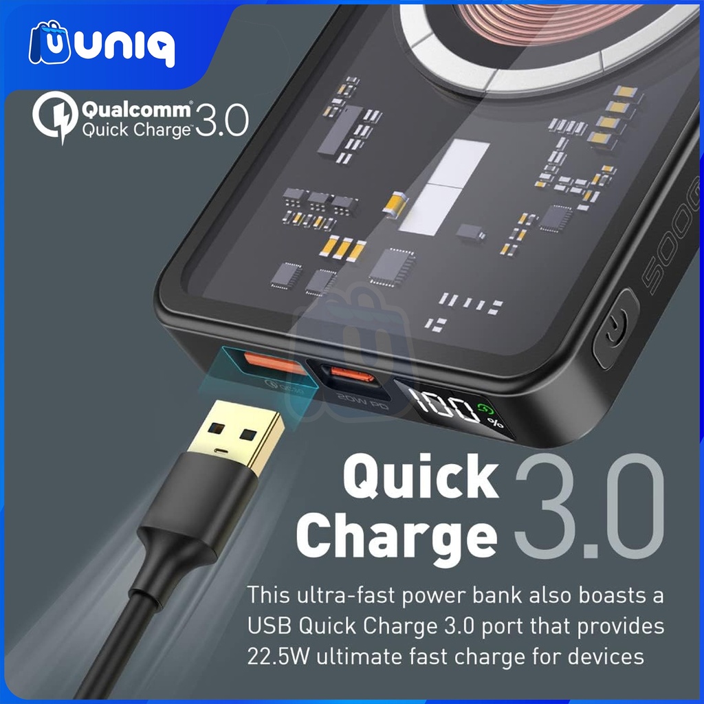 SALE!!!  Promate TransPack-5 5000mAh Transparent MagSafe Wireless Charging Power Bank (Black)