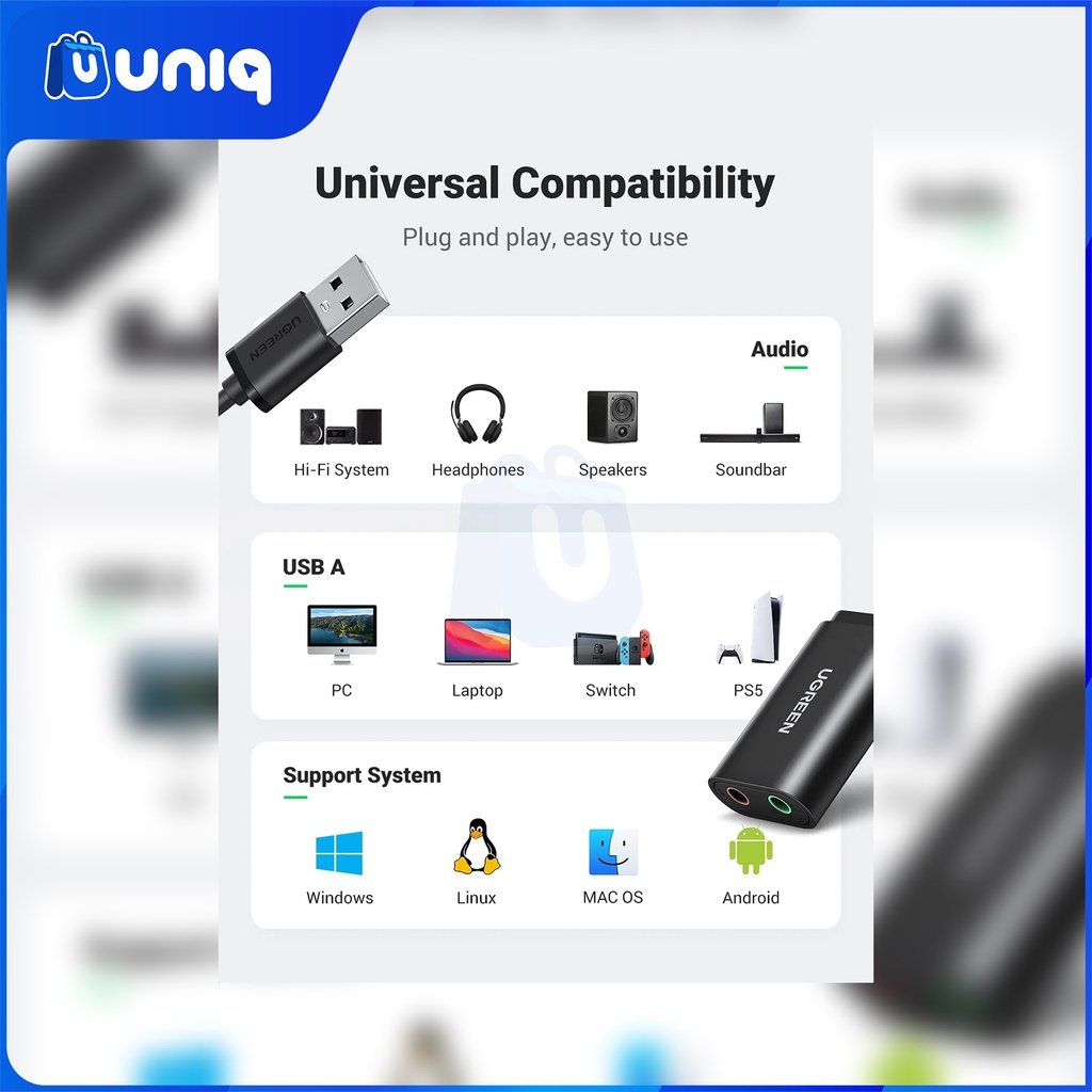 UGREEN 30724 USB External Sound Adapter (Black)