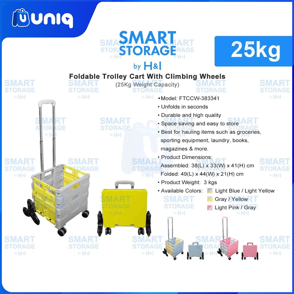 SALE!!! Smart Storage by H&I Foldable Trolley Cart with Climbing Wheels (25Kg) Pink/Gray