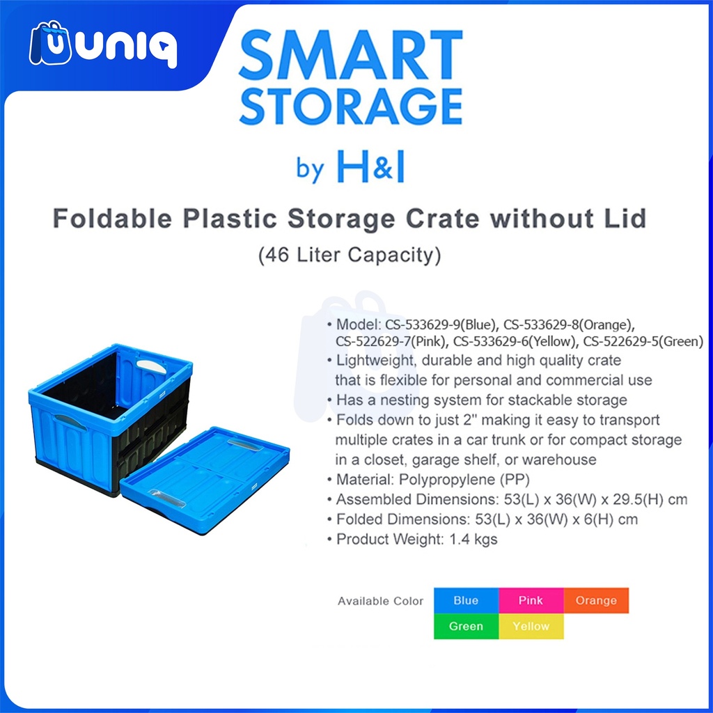 SALE!!! Smart Storage by H&I Foldable Plastic Storage Crate SOLID TYPE without Lid (46 Litre)