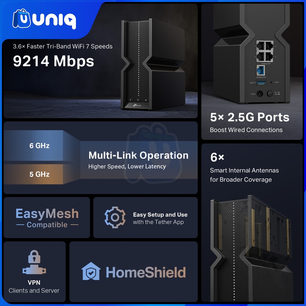 TP-Link Archer BE550 BE9300 Tri-Band Wi-Fi 7 Router