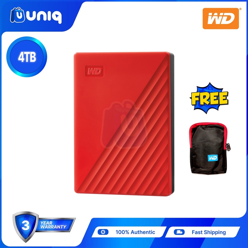 WD My Passport 4TB (Red) Portable Hard Drive with FREE Soft Pouch