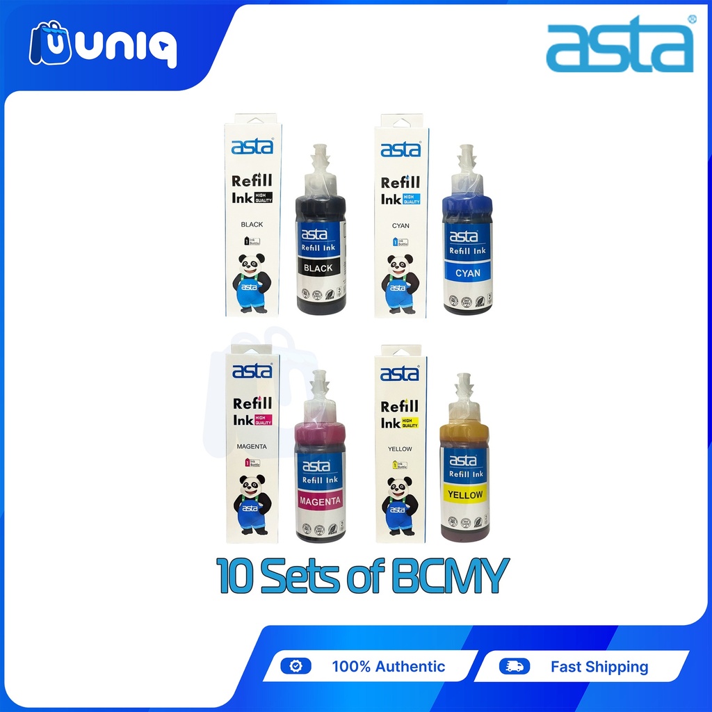 ASTA Vivid High Quality Refill Ink for EPSON CISS Printers 100ml. (10 Sets B,C,M,Y)