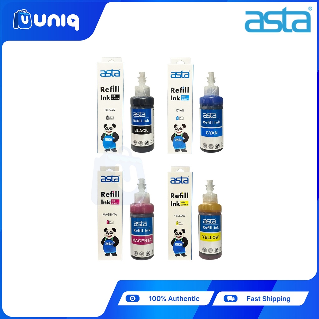 ASTA Vivid High Quality Refill Ink for EPSON CISS Printers 100ml. (Set of 4 Colors - B,C,M,Y)