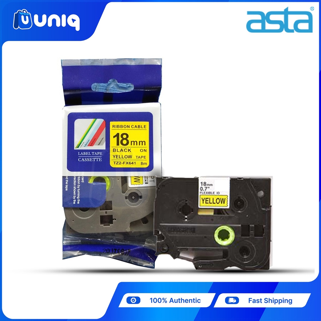 ASTA TZ-FX641 Flexible Label Tapes for Brother P-touch Label Printer 18mm (Black on Yellow)