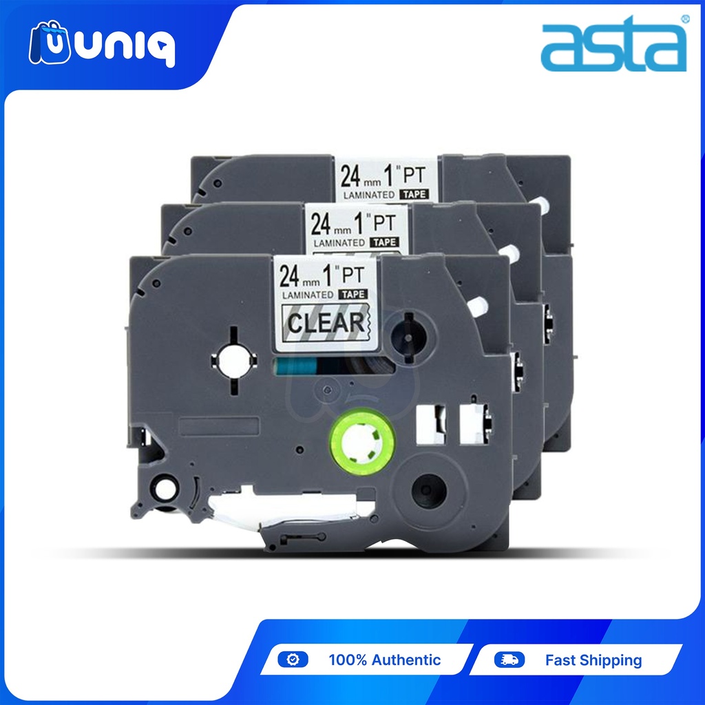 ASTA 3pcs. TZ-151 Label Tapes for Brother P-touch Label Printer24mm (Black on Clear)