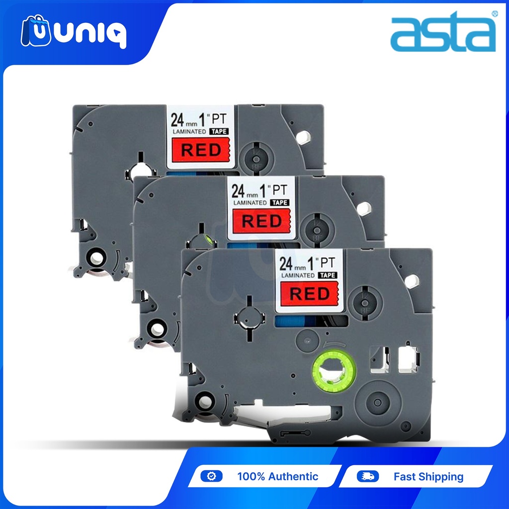 ASTA 3pcs. TZ-451 Label Tapes for Brother P-touch Label Printer 24mm (Black on Red)