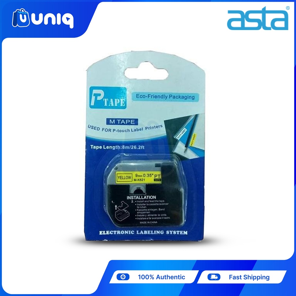 ASTA MK-621 Label Tape for Brother P-touch Label Printer 9mm (Black on Yellow)