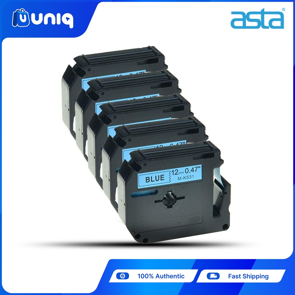 ASTA 5pcs. MK-531 Label Tapes for Brother P-touch Label Printers 12mm (Black on blue)