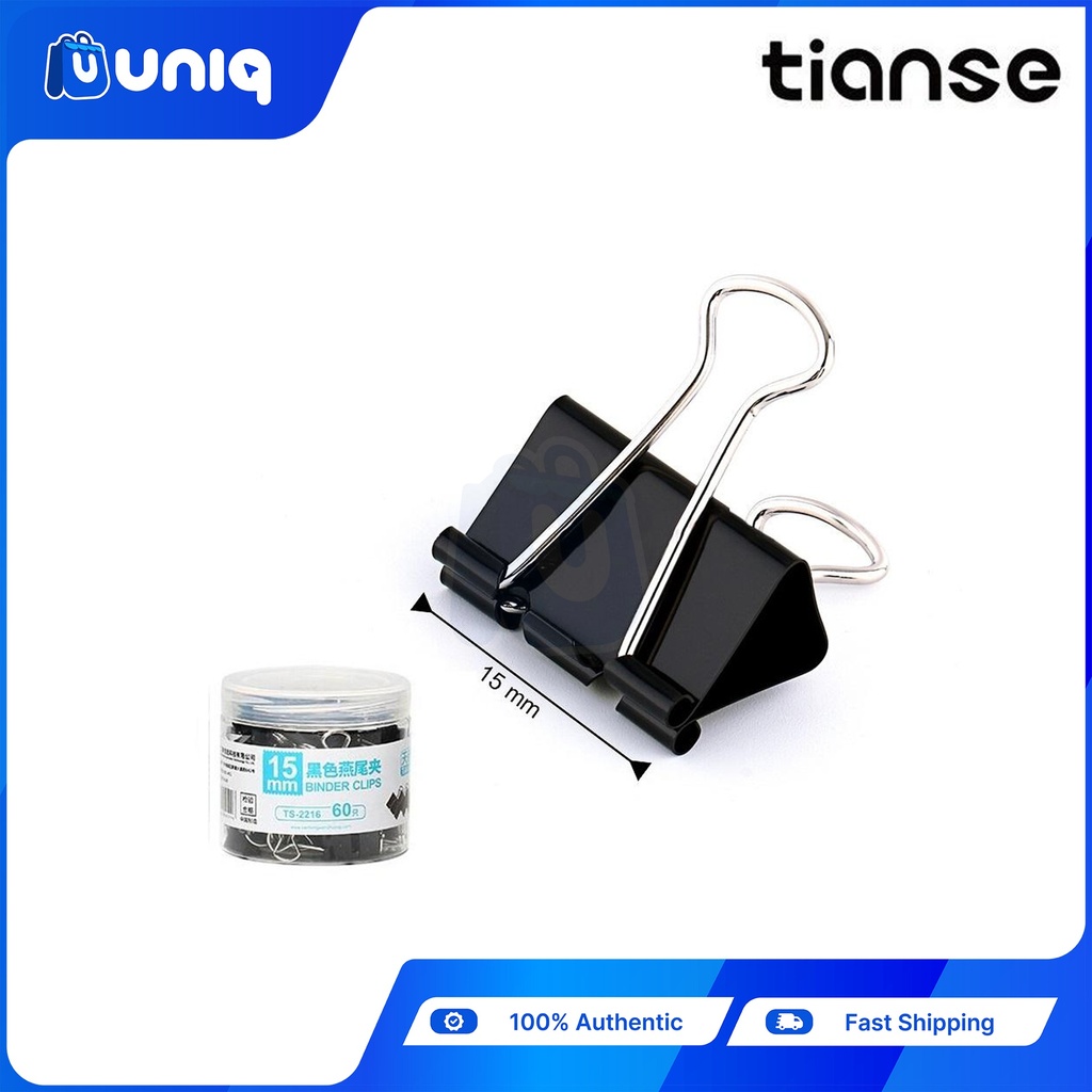 TIANSE 2216 Black Binder Clips 15mm 60pcs/box
