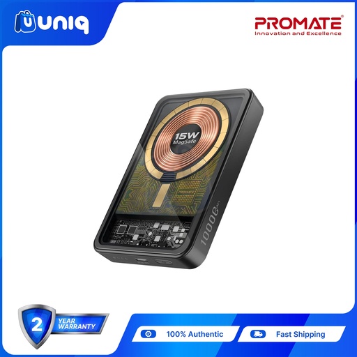 [Promate PB-05_Black] SALE!!! Promate LucidPack-10 10000mAh Transparent MagSafe Wireless Charging Power Bank (Black)