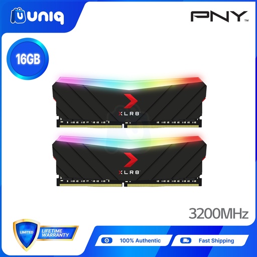 [MEM-07] PNY XLR8 Gaming EPIC-X RGB 2X8GB (16GB) 3200MHZ (BLACK) Desktop Memory Kit (MD16GK2D4320016XRGB)