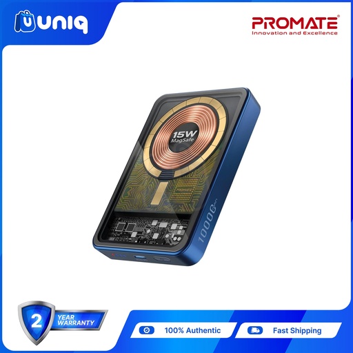 [Promate PB-05_Blue] SALE!!! Promate LucidPack-10 10000mAh Transparent MagSafe Wireless Charging Power Bank (Blue)