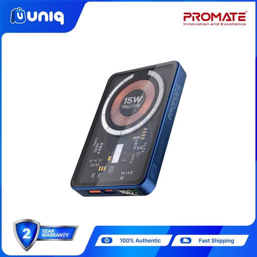 [Promate PB-04_Blue] SALE!!! Promate TransPack-5 5000mAh Transparent MagSafe Wireless Charging Power Bank (Blue)