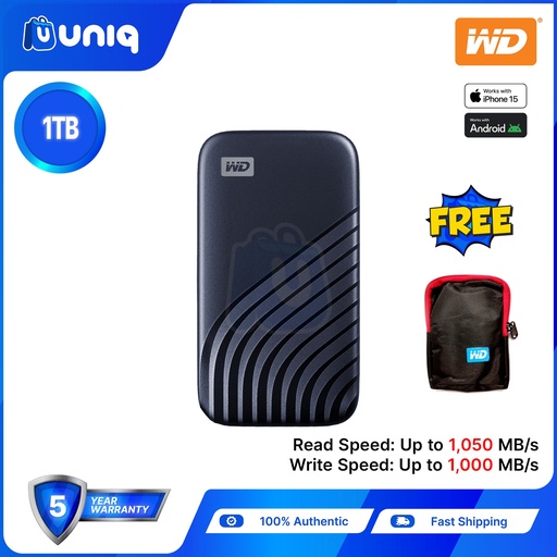 [Portable SSD-27B_Blue] WD My Passport SSD 1TB (Blue) External SSD (WDBAGF0010BBL-WESN) with FREE WD Pouch