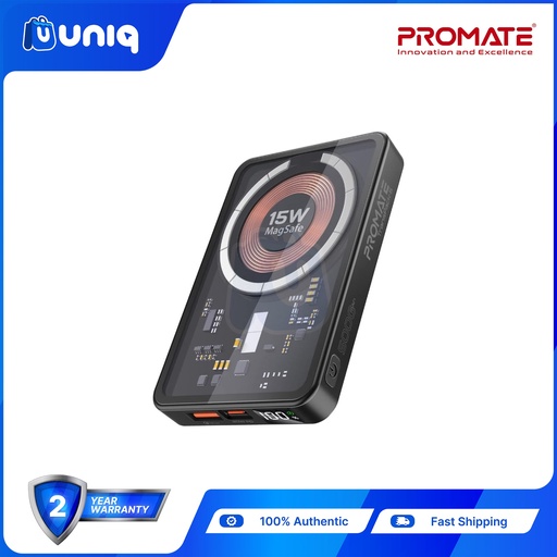 [Promate PB-04_Black] SALE!!!  Promate TransPack-5 5000mAh Transparent MagSafe Wireless Charging Power Bank (Black)
