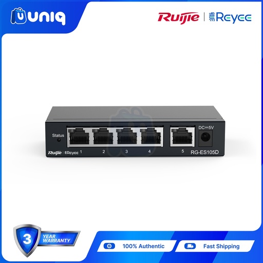 [Reyee-12] Reyee by Ruijie RG-ES105D, 5-port 10/100Mbps Desktop Unmanaged Switch