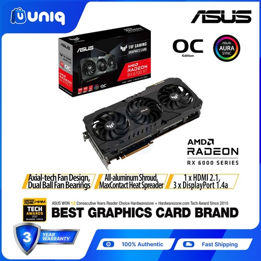 [ASUS-78I] SALE!!! Asus TUF Gaming Radeon RX 6700 XT OC Edition 12GB GDDR6 Gaming Graphics Card (TUF-RX6700XT-O12G-GAMING)