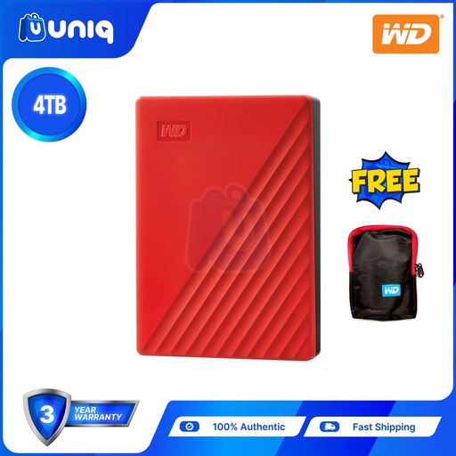 [Ext HDD-31C_Red] WD My Passport 4TB (Red) Portable Hard Drive with FREE Soft Pouch