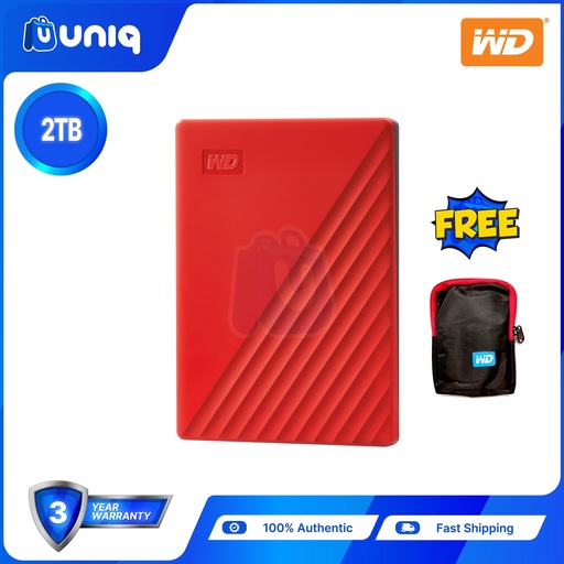 [Ext HDD-31B_Red] WD My Passport 2TB (Red) Portable Hard Drive with FREE WD Soft Pouch