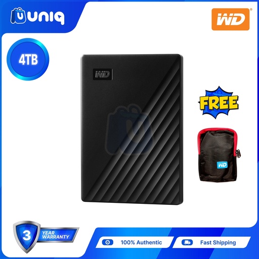 [Ext HDD-31C_Black] WD My Passport 4TB (Black) Portable Hard Drive with FREE Soft Pouch