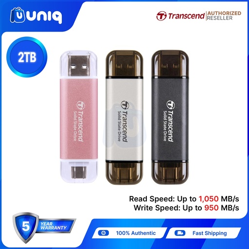 Transcend ESD310C/S/P 2TB Dual USB Portable SSD (TS2TESD310C/S/P) ~Choose your color