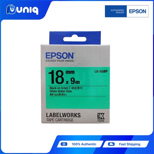 [Barcode-08] Epson LK-5GBP 18mm Black on Green Tape