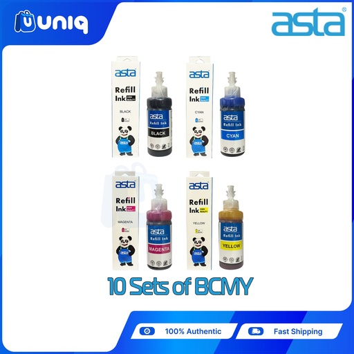 [ASTA-Epson_10SetsBCMY] ASTA Vivid High Quality Refill Ink for EPSON CISS Printers 100ml. (10 Sets B,C,M,Y)