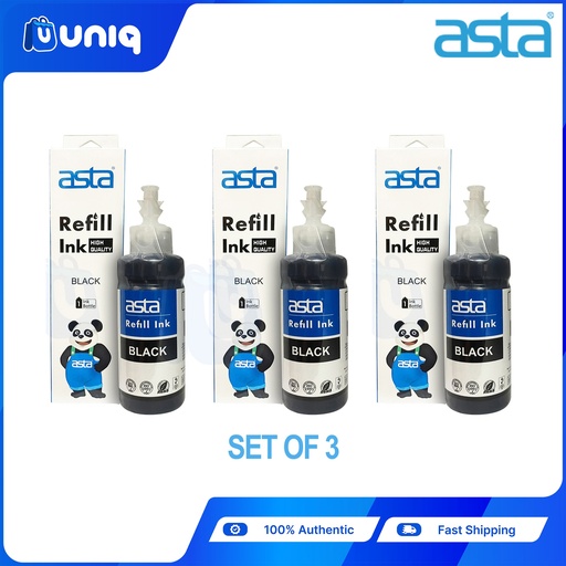 [ASTA-Epson_BlackSetOf3] ASTA Vivid High Quality Refill Ink for EPSON CISS Printers 100ml. (Black) SET OF 3