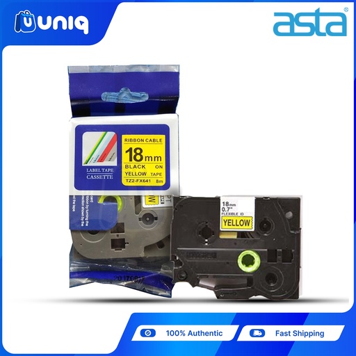 [ASTA Label Casette_19] ASTA TZ-FX641 Flexible Label Tapes for Brother P-touch Label Printer 18mm (Black on Yellow)