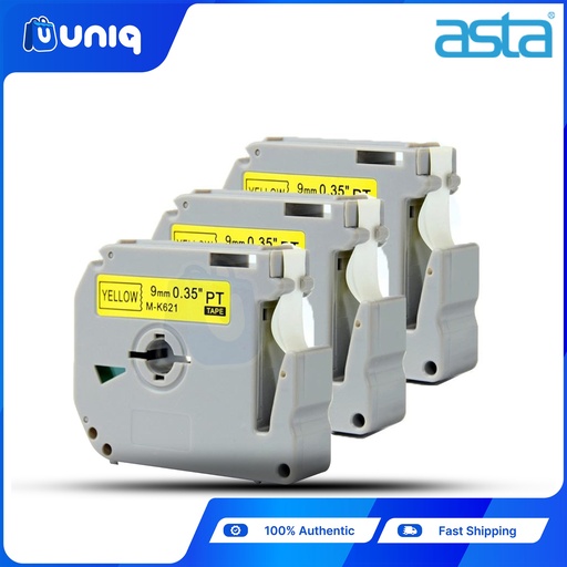 [ASTA P-Touch_02Setof3] ASTA 3pcs. MK-621 Label Tapes for Brother P-touch Label Printer 9mm (Black on Yellow)