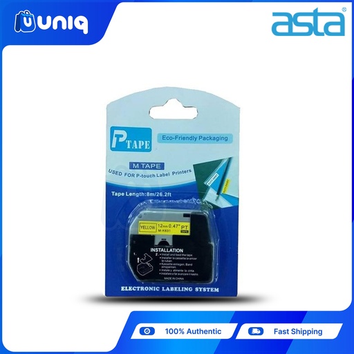 [ASTA P-Touch_05] ASTA MK-631 Label Tapes for Brother P-touch Label Printer 12mm (Black on Yellow)