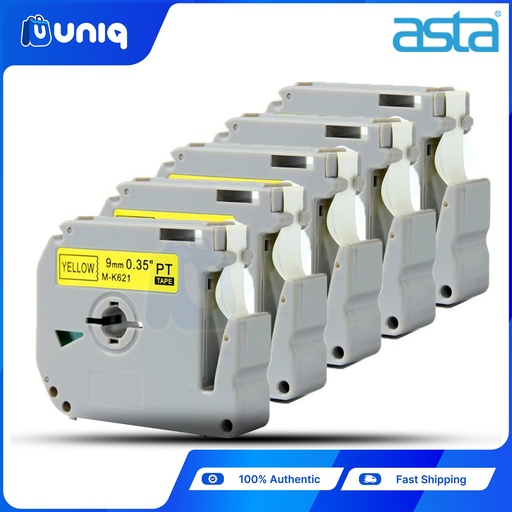 [ASTA P-Touch_02Setof5] ASTA 5pcs. MK-621 Label Tapes for Brother P-touch Label Printer 9mm (Black on Yellow)