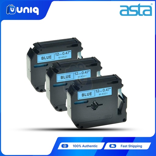 [ASTA P-Touch_06Setof3] ASTA 3pcs. MK-531 Label Tapes for Brother P-touch Label Printers 12mm (Black on blue)