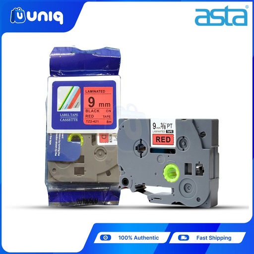 [ASTA Label Casette_27] ASTA TZ-421 Label Tapes for Brother P-touch Label Printer 9mm (Black on Red)