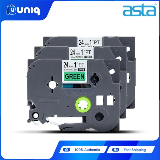 [ASTA Label Casette_38Setof3] ASTA 3pcs.TZ-751 Label Tapes for Brother P-touch Label Printer 24mm (Black on Green)