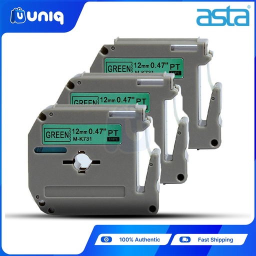 [ASTA P-Touch_07Setof3] ASTA 3pcs. MK-731 Label Tapes for Brother P-touch Label Printer 12mm (Black on Green)