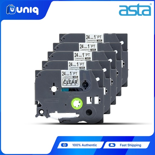 [ASTA Label Casette_38Setof5] ASTA 5pcs. TZ-751 Label Tapes for Brother P-touch Label Printer 24mm (Black on Green)