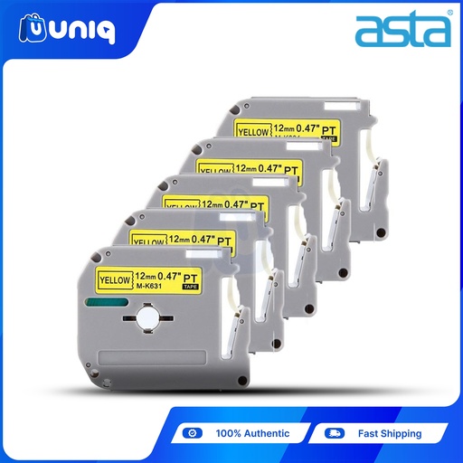 [ASTA P-Touch_05Setof5] ASTA 5pcs. MK-631 Label Tapes for Brother P-touch Label Printer 12mm (Black on Yellow)