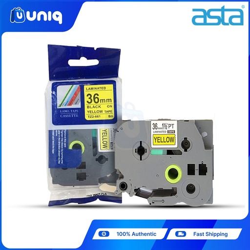 [ASTA Label Casette_09] ASTA TZ-661 Label Tapes for Brother P-touch Label Printer 36mm (Black on Yellow)