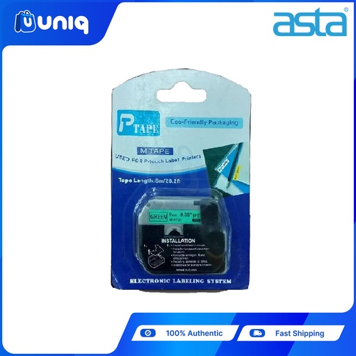 [ASTA P-Touch_03] ASTA MK-721 Label Tapes for Brother P-touch Label Printer 9mm (Black on Green)